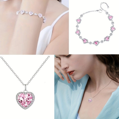 Rose gift box, heart bracelet necklace two-piece set gift for her